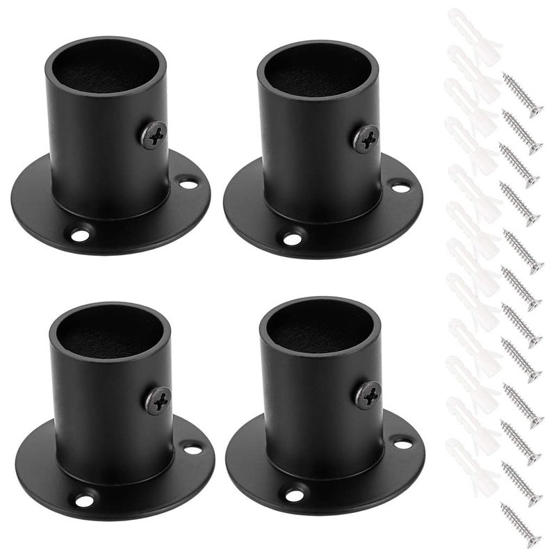 OwnMy 4 Packs Stainless Steel Pole Sockets Flange Rod Holder, Wall Mount Pipe Bracket with Screws for Closet Wardrobe Shower Curtain Rod (Fit 25mm / 1'') (Black) - Image 1